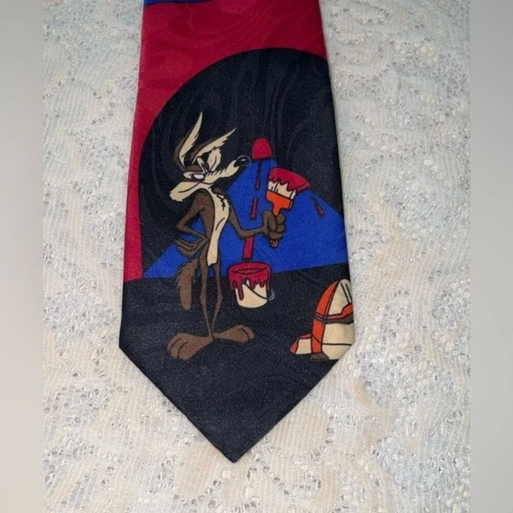 Vintage Looney Toons Tie Wile E. Coyote Road Runner Red Blue Balancine Hot Cakes